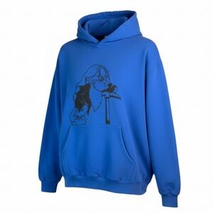 DISNEY WORLD  Mens Grumpy Graphic Royal Blue Hoodie Pull on Kangaroo Pocket L